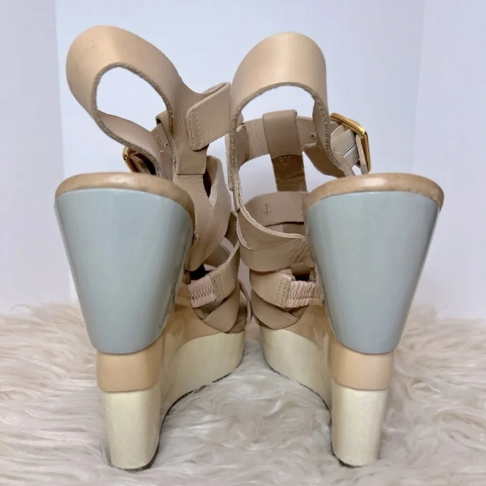 DIANE von FURSTENBERG Colorblock Platform Wedge‎ Sandals in Oceana Size 8.5